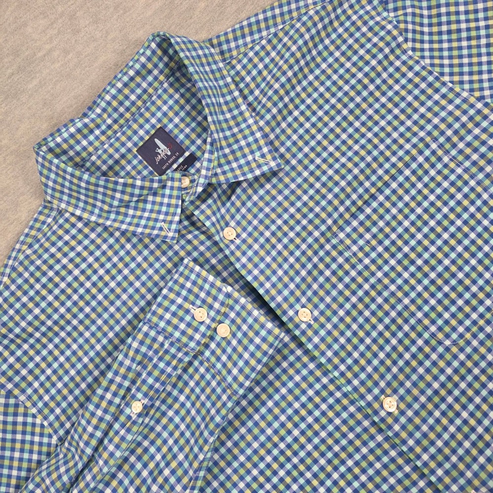 Johnnie-O Mens XL Blue Green Gingham Check Long Sleeve Cotton Button Down Shirt